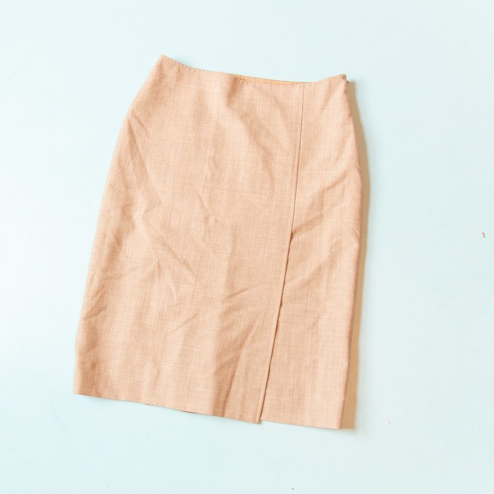 Club Monaco Tan Knit Wool Blend Knee Length High Rise Plaid Pencil Skirt Sz 4